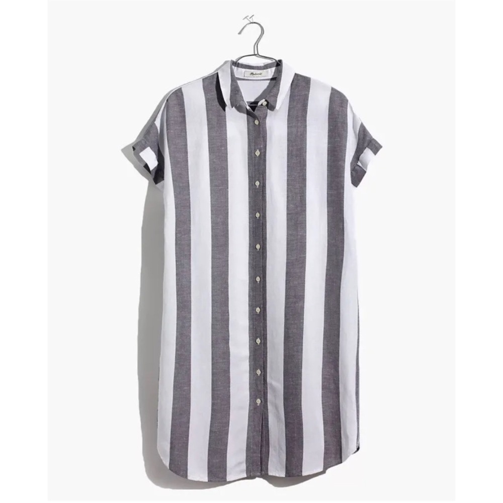 Madewell XS Stripe Shirtdress Collared Button Up Gray White Sold Out